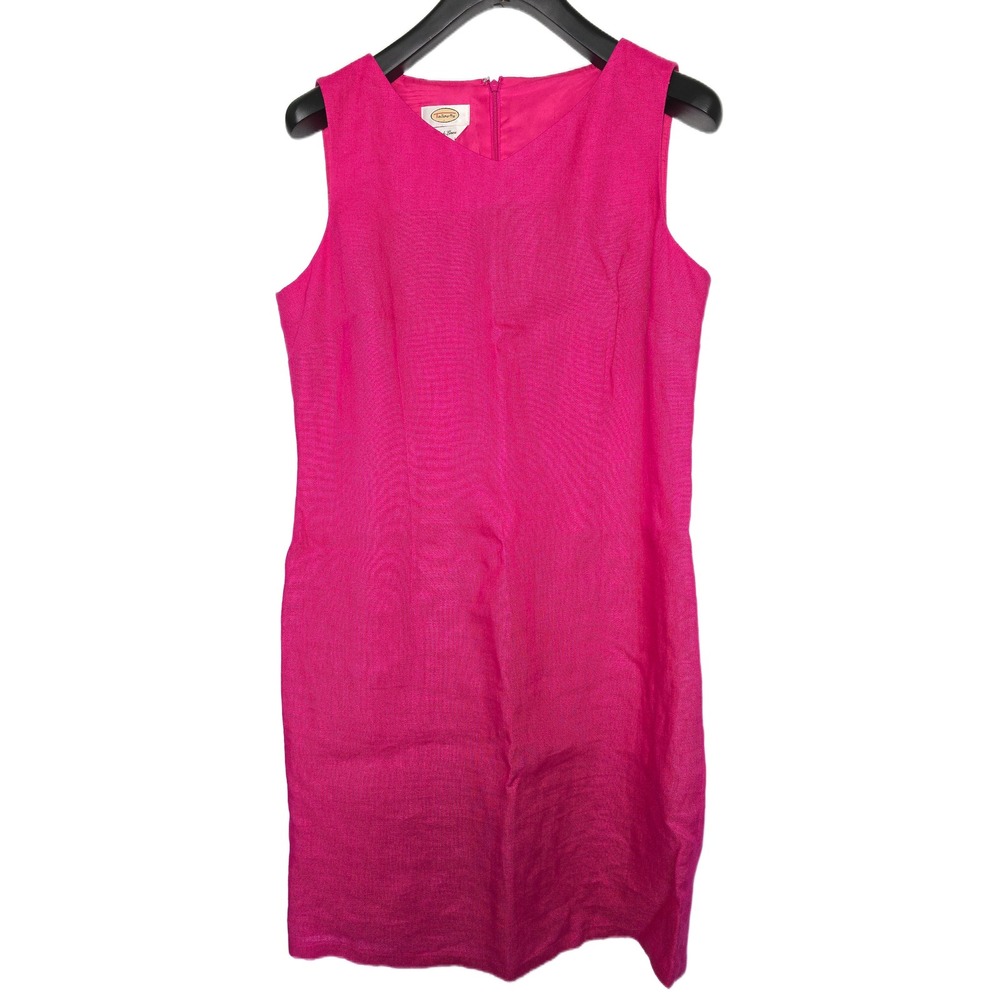 Talbots Hot Pink Irish Linen Sleeveless Shift Dress‎ Womens 14 V-Neck Sheath